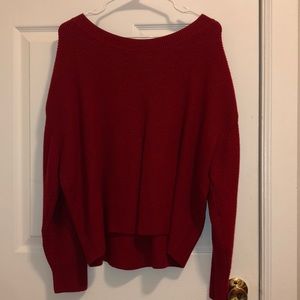 Red wide grey neck sweater